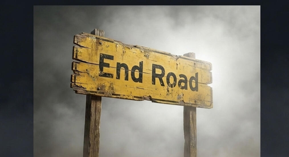 End Road End Road sign in the fog